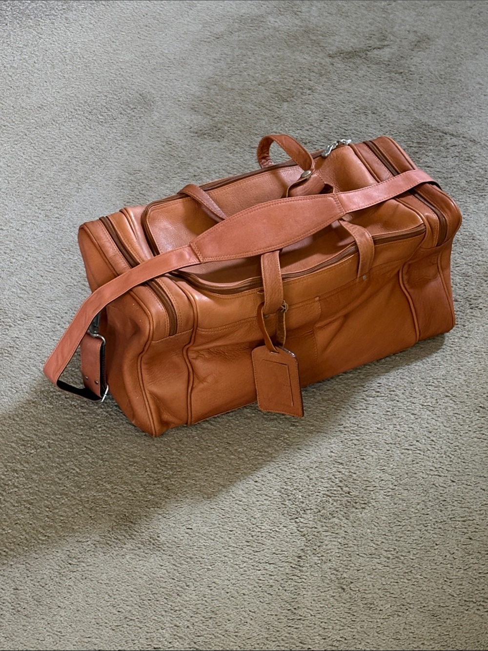 Tan Leather Duffle Bag - Travel Weekender - Picture 6 of 14